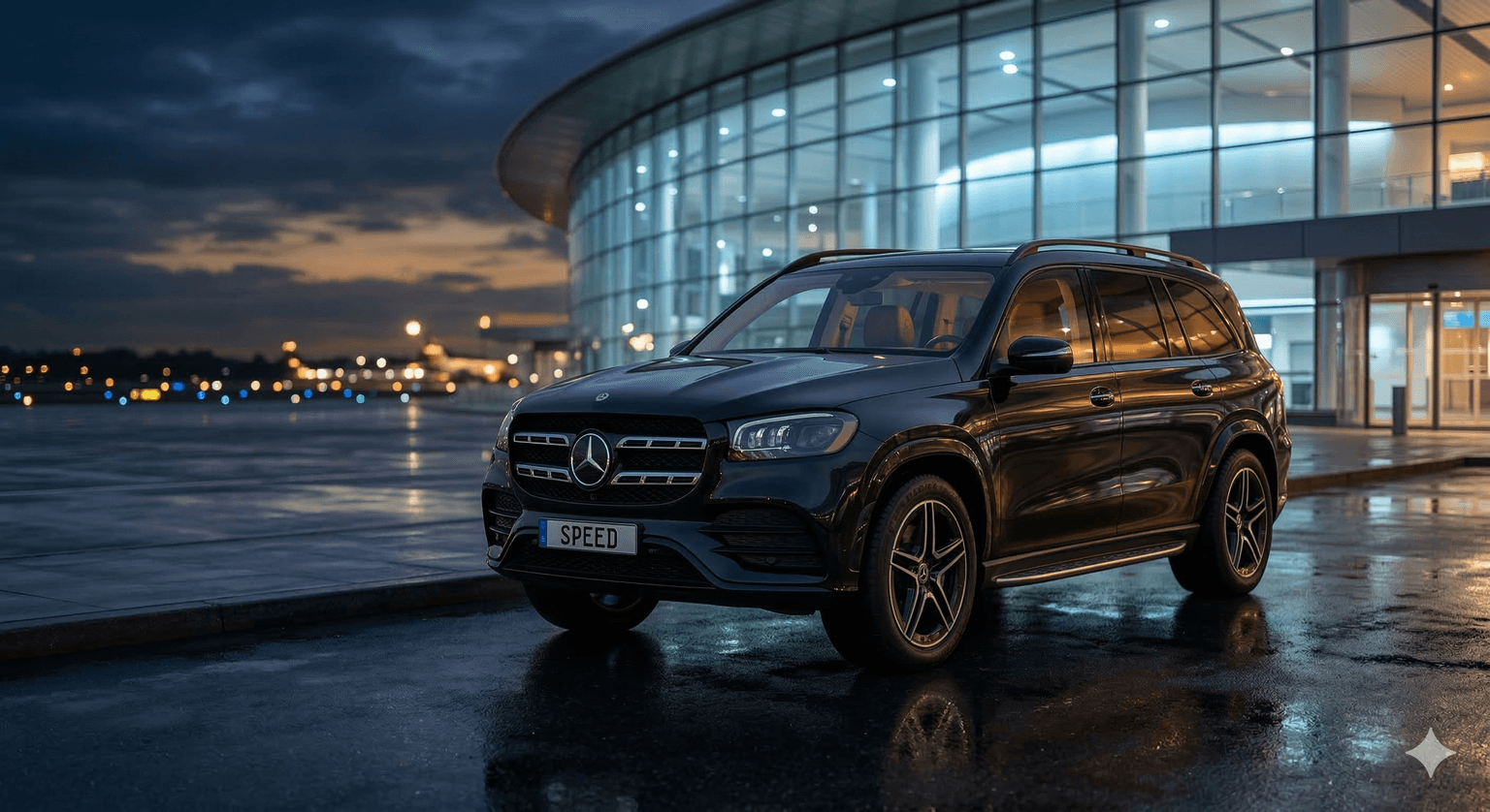 Havalimanı önünde bekleyen premium transfer aracı