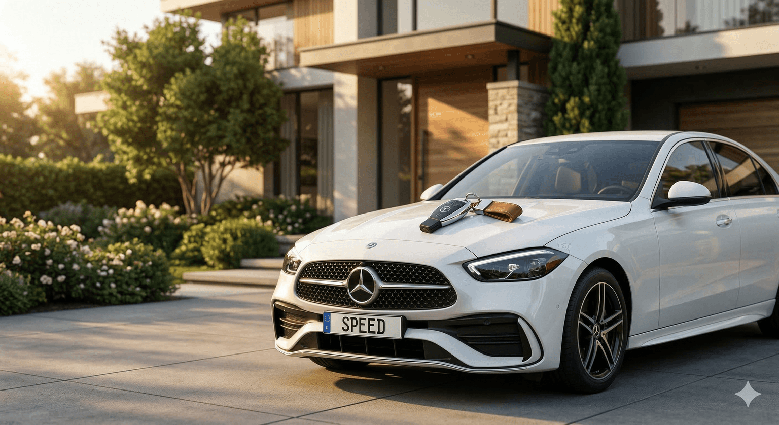 Adrese teslim edilen kiralık araç ve anahtarlar