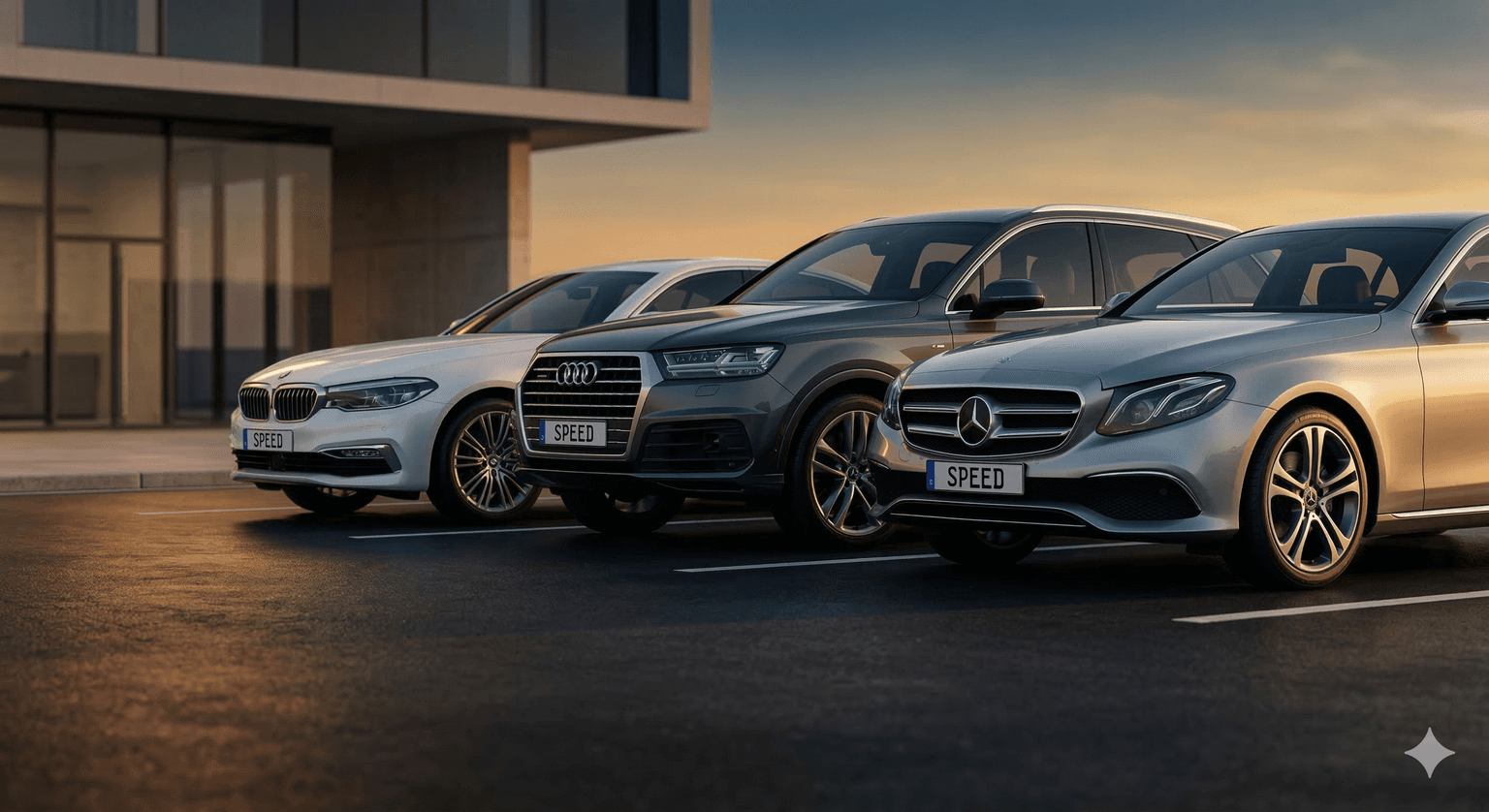 Premium araç filosu - yan yana dizilmiş kurumsal kiralık araçlar